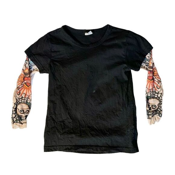 Jr Grunge Tatoo-Sleeve T-Shirt, Sz 110 (4-5) - Picture 1 of 7